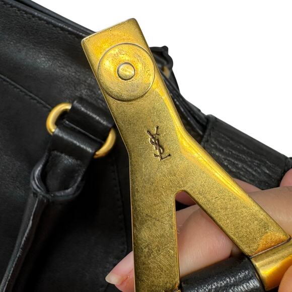 Yves Saint Laurent Vintage Cabas Chyc Y Black Leather Gold Hardware Large - Picture 9 of 15